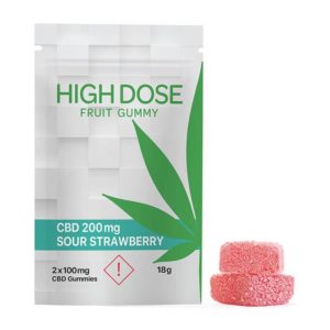 High Dose CBD 200mg gummies in sour strawberry